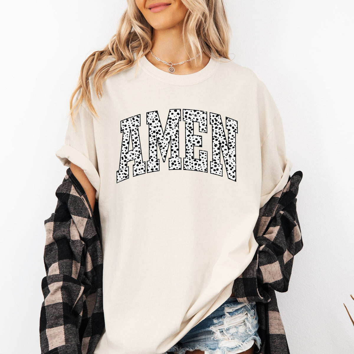 Amen Dalmatian Print Christian Jesus Gospel Faith Saved Inspirational Religious Apparel Comfort Colors Tee